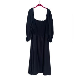 New Look Curves black smocked bodice long sleeve midi dress